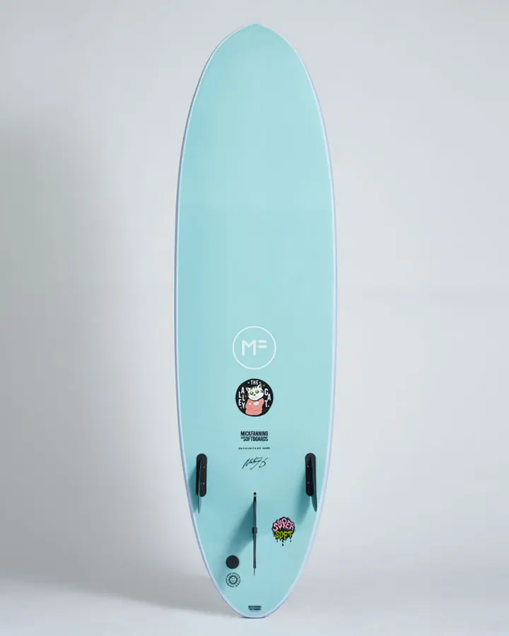 MF Alley cat super soft surfboard Sky-Teal bottom.webp
