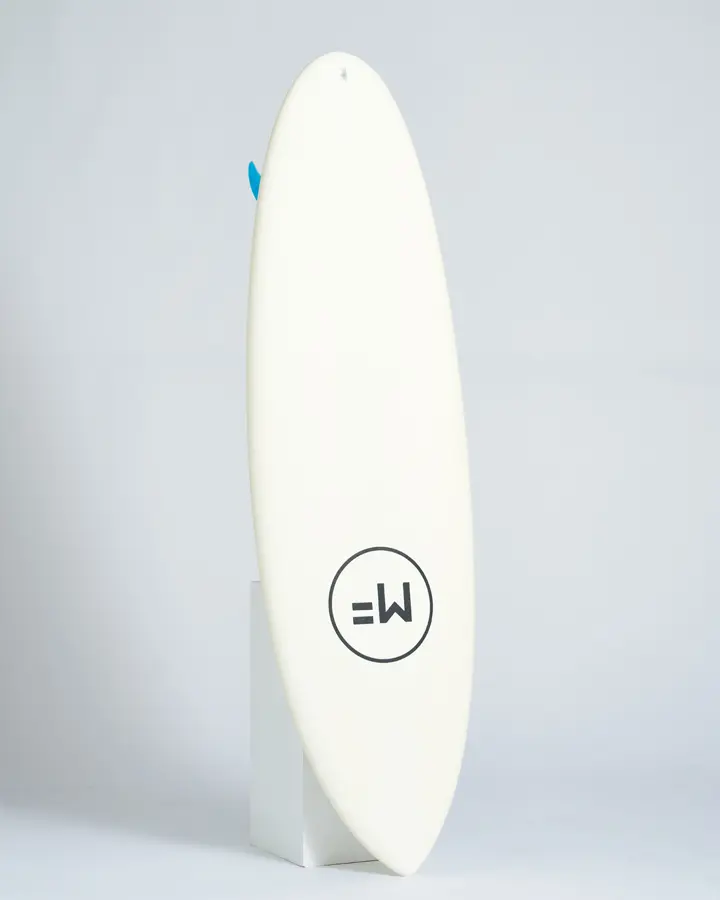 MF evenflow epoxy lam futur surfboard white upside down.webp