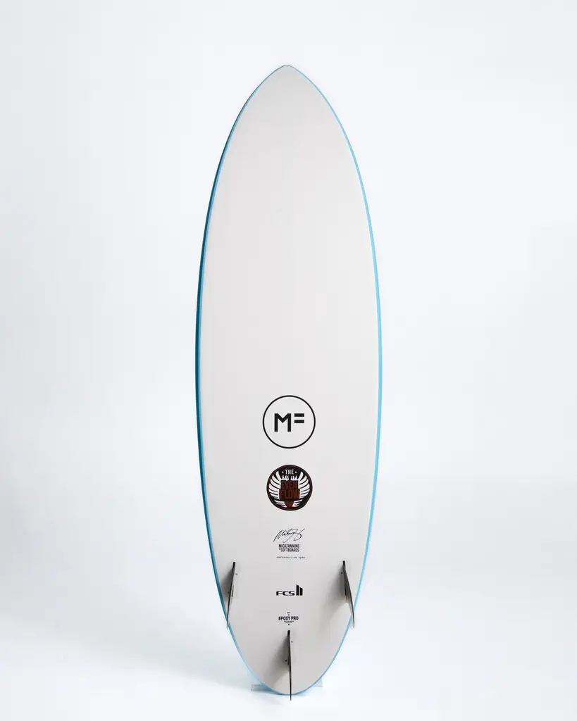MF Evenflow epoxy lam FCSII surfboard underneath.webp