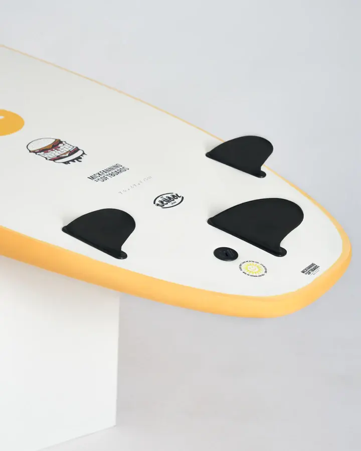 MF XL surf school super soft surfboard orange fins.webp